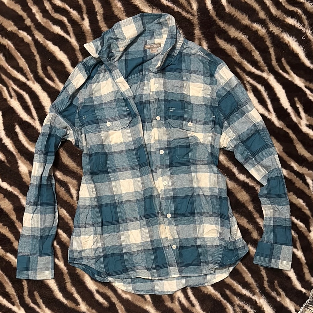 Falls Creek Teal and Cream Plaid Shirt